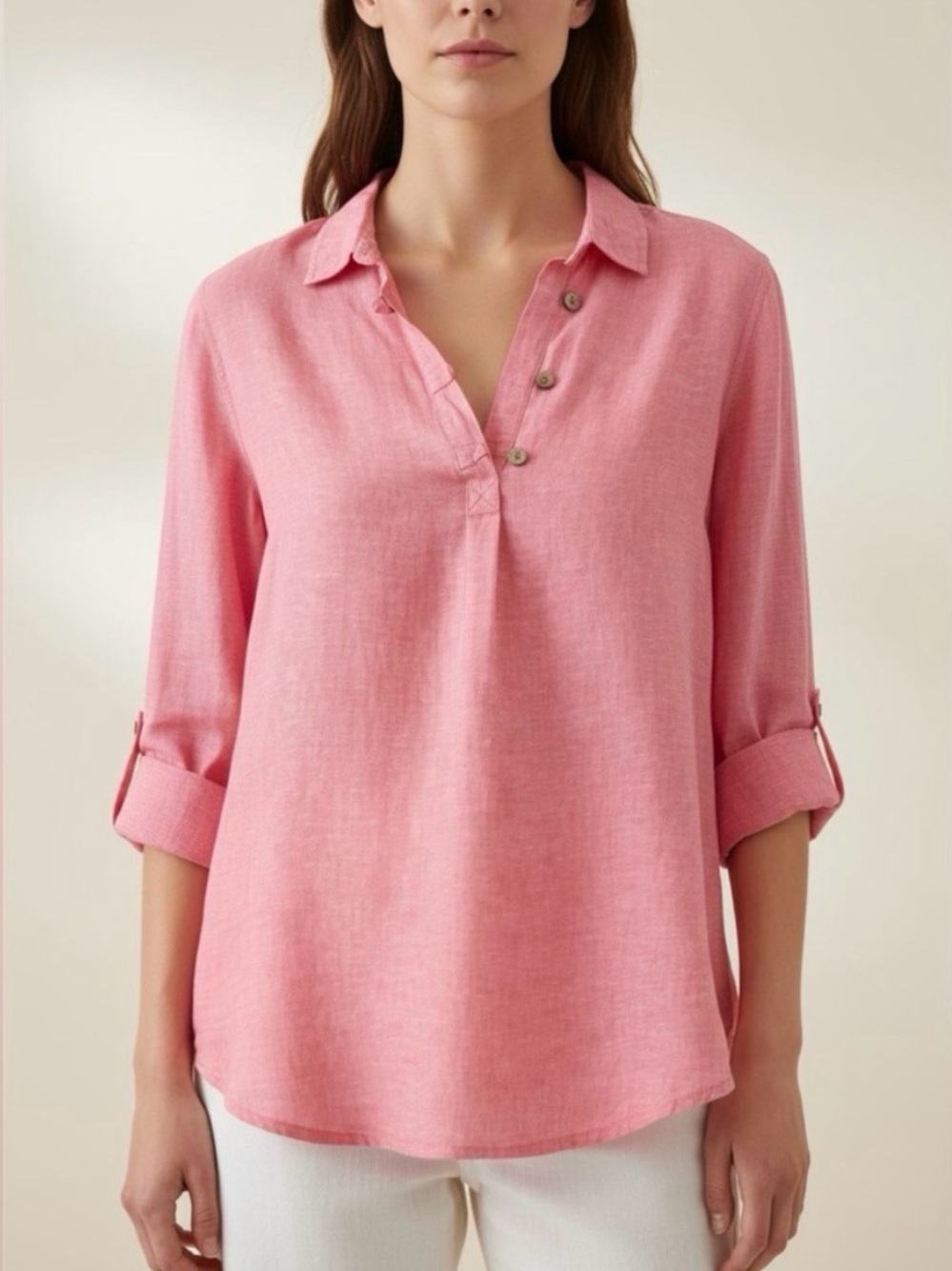Sigrid Olsen 100% Linen Henley Tunic in Pink (3X)